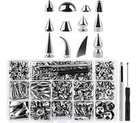 Jkjlorey 270Set Spikes and Studs,Mixed Shape Punk Spike Rivets Metallic Cone Screw Back Studs with Install Tool for Leather Craft