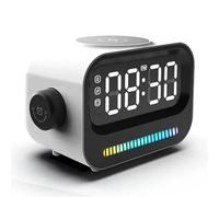 Jkjlorey 4-In-1 Bluetooth Speakers 15W LED RGB Light Digital Alarm Clock Mobile Phone Magnetic Wireless Charger Easy Install,B