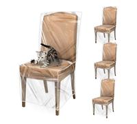 Jkjlorey 4 Pack Plastic Dining Chair Protectors Clear PVC Seat Chair Protector Waterproof Cover Dustproof, Anti Sauce, Cat Scratching Keeping Chair Away From Water Dust