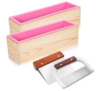 Jkjlorey 4 Pcs Rectangular Soap Molds Kit with Cutters - 42oz Flexible Silicone Loaf Soap Mold with Wooden Box