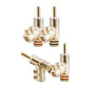 Jkjlorey 4 Piece 45 Degree Angled Banana Connectors for AV Receiver,Amplifier Speaker Gold