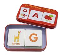 Jkjlorey Anti-Tear Flash Cards Learning Alphabet Puzzle Cards, Matching Puzzle Cognitive Early Educational Learning Toys Mental Storage Box Alphabet