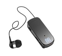 Jkjlorey K65 Tie-Clip Retractable Wired Bluetooth Headset In-Ear Digital Display Long-Life Business Single-Ear Headset Star Black