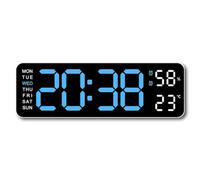 Jkjlorey Large Digital Wall Clock Temperature and Humidity Week Display Electronic LED Table Alarm Clock 12/24H Blue
