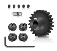 Jkjlorey Mod 1 Pinion Gear Set 4PCS, 19T 20T 21T 22T M1 Pinion Gear Metal Hardened Steel Fit 5mm RC Motor Shaft with Hex Key