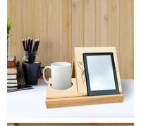 Jkjlorey Personalized Wooden Triangle Book Stand with Coffee Cup Mug Holder,Custom Birth Flower Book Page Holder,with Words Easy Install