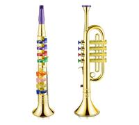Jkjlorey Set of 2 Music Instruments Trumpet and Saxophone Portable Clarinet with Colored Keys Educational Toy Accessories Kit for Home School