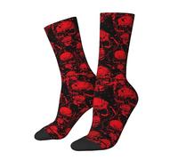 JKJOJIA Cool Novelty Socks Casual Funny Crazy Dress Socks For Daily Wear Adults, Red Skull Horror Black, One Size