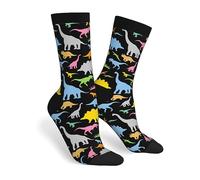 JKJOJIA Cool Novelty Socks For Men Women, Fun Crazy Crew Socks Casual Dress Socks Gifts, Dino Cartoon Dinosaur, One size