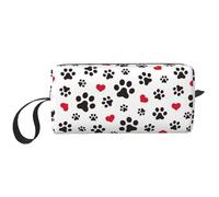 JKJOJIA Pug Dog Funny Makeup Bag Organizer Small Cosmetic Bags Portable Travel Toiletry Bag With Handle Simple Accessories Storage Zipper Pouch For Women Girl, Dog Cat Paw Heart Love Puppy Paw, One