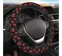 JKJOJIA Red Cherry Black Steering Wheel Cover for Women Men Girls Car Accessories Decor Anti-Slip Neoprene Auto Steering Wheel Covers Protector Universal 15 Inch