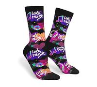 JKJOJIA Trendy Novelty Socks, Fun Crazy Crew Socks Cool Casual Dress Socks for Gifts Men Women, Cool Neon Music Musical, One size