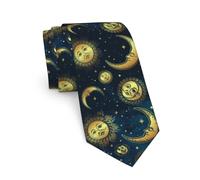 JKJOJIA Trendy Pattern Ties For Men Novelty Funny Neckties Fashion Men's Tie For Wedding Party Business Casual Gifts, Gold Moon Sun Star, One Size