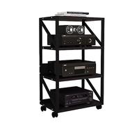 JKJZSALJ 4-Tier Av Media Rack Dvd Cd Player Rack Wooden Corner Frame Component Cabinet Stereo Audio Rack Standing Tower Ideal For Living, Gaming, Floor Standing Audio Storage Rack,Black,50x40x108cm