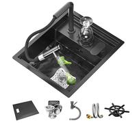 JKJZSALJ 45X38Cm Undermount Kitchen Sink Stainless Steel Hidden Design Includes Pull-Down Faucet Perfect For Glass Washing Space-Saving And,Negro Mate,45X38CM