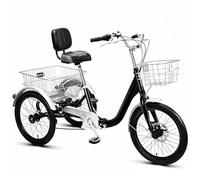 JKJZSALJ Adult 3 Wheel Tricycle, Low Step-Through Frame Pedal Trike with Front & Rear Metal Baskets, Padded Seat with Backrest for Elderly Men Women (Black)