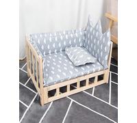 JKJZSALJ Basic Elevated Solid Wood Frame, Heavy Duty Modern Pet Rest Bed Four Seasons Universal, Indoor Cat Shelter For X/Xl/Xxl Large Pets,5-with Bedding-L-90 * 55 * 42cm