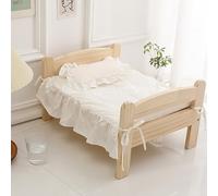 JKJZSALJ Bedroom Elevated Small Pet Bed Solid Pine Wood, Lifted Off Ground Dog Cot Moisture-Proof, Indoor Pets Shelter Extra Small Size Cats/Dogs,2-with Bedding-S-54 * 42 * 30cm