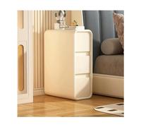 JKJZSALJ Bedside Table Narrow Nightstand 3 Drawer Bedside Table W/Microfiber Leather Wrapped Ultra-Narrow Slim Night Stand Solid Wood End Side Table Bedroom Cabinet Chest Of Drawers,Beige,25x40x58cm