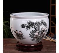 JKJZSALJ Ceramics Water Lily Bowl Copper Coin Grass Flowerpot Chinoiserie Fish Tank With Base Lotus Hydroponic Container Daffodil Bonsai Planter For Garden Home Decoration,G-33 * 22Cm,C,25 * 18cm