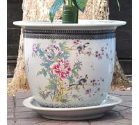 JKJZSALJ Chinoiserie Ceramic Planter Hand Painted Planter Ceramic Flower Pots Chinese Oriental Bonsai Pot Decorative Plant Pots Succulent Orchid Planter With Saucer For Garden Ind,C-29 *,B,34 * 23cm