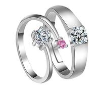 JKJZSALJ Elegant 1 Pair Fashion Round-Shaped Diamond Ring Elegant Crystal Adjustable Rings Wedding Jewelry For Couple Girlfriend