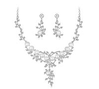 JKJZSALJ Elegant Classic Crystal Drop Necklace Pearl Dangle Earrings Set Bridal Wedding Jewellery Set Dress Decoration For Women Girl Colour Name:A