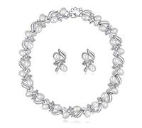 JKJZSALJ Elegant Classic Crystal Pearl Necklace Stud Earrings Set Bridal Wedding Jewellery Set Dress Decoration For Women Girl Colour Name:D