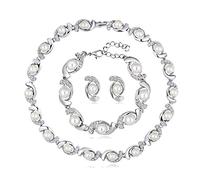 JKJZSALJ Elegant Crystal Pearl Drop Earrings Bracelet Necklace Set Gemstone Bridal Wedding Jewellery Set Dress Decoration For Women Girl Colour Name:B