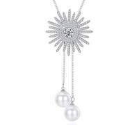 JKJZSALJ Elegant Cubic Zirconia Silver Plated Double Imitation Pearls Necklace Elegant Women Wedding Jewelry Gift For Her
