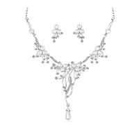 JKJZSALJ Elegant Elegant Crystal Pearl Stud Earrings Choker Necklace Set Bridal Wedding Jewellery Set Dress Decoration For Women Girl Colour Name:A