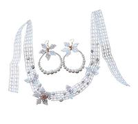JKJZSALJ Elegant Korean Style Simple Atmosphere Bride Wedding Wedding Dress Necklace Chain Earrings Two-Piece Suit Zircon Banquet Jewelry