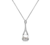 JKJZSALJ Elegant Silver Plated Clavicle Chain Imitation Pearls Cubic Zirconia Necklace Elegant Women Wedding Birthday Jewelry