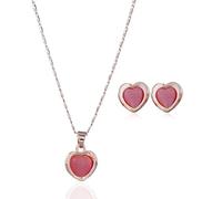 JKJZSALJ Elegant Women Nacelace Stud Earrings Sets Gold Plated Heart Pink Gemstone Dainty Bridal Jewelry Set Wedding
