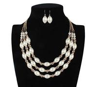 JKJZSALJ Elegant Women'S Jewelry Set Women Jewelry Set Pearl Earrings And Neckleelegant Bride Jewellery Match With Wedding Dress Neckle Earrings Set Wedding Size:Free Size Col