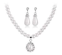 JKJZSALJ Elegant Women'S Jewelry Set Women Jewelry Set Silver Pearl Earrings And Neckle With White Teardrop Cubic Zirconia Drop Dangle Earings Bride Jewellery Match With Wedding Dress Neck