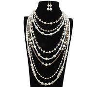 JKJZSALJ Elegant Women'S Jewelry Set Women Ladies Resin Pearl Neckle Bead Bib Chain Statement Neckles Earrings Fashion Jewelry Set Dress Costume Collocation Neckle Earrings Set Wedding Siz