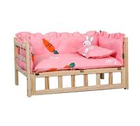 JKJZSALJ Elevated Wooden Pet Pine Frame, Pink/Blue/Grey Removable Pad Mat, Portable Orthopedic Dogs Sofa Kennel For Large/Medium/Small Pets,Pink-3-XL