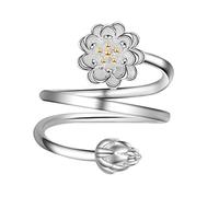 JKJZSALJ Flower-Shaped Diamond Ring Elegant Crystal Adjustable Rings Wedding Jewelry For Women Girlfriend