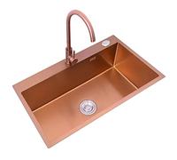 JKJZSALJ Large Stainless Steel Single Bowl Kitchen Sink With Rose Gold Faucet Handmade 21Cm Deep Countertop Sink For Modern Kitchenand Elegant Design,Rose Gold,53 * 43 * 21cm