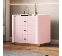 JKJZSALJ Luxury 3-Drawer Bedside Cabinet,Modern Minimalist Nightstand With Elevated Stone Top & Solid Wood Frame,Faux Leather Bedside Table For Bedroom Living Room,Beige,Pink,50x40x52cm(20x16x20inch)