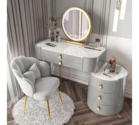 JKJZSALJ Makeup Vanity Desk With Lighted Mirror And Marble Top Vanity Table Set With 2 Large Drawers Marble Rock Slab Tabletop 3 Color Lighting Modes Ideal For Girls Grey 100Cm,Grey,80CM