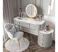 JKJZSALJ Makeup Vanity Desk With Lighted Mirror And Marble Top Vanity Table Set With 2 Large Drawers Marble Rock Slab Tabletop 3 Color Lighting Modes Ideal For Girls Grey 100Cm,Grey,100CM