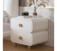JKJZSALJ Modern Bedroom Bedside Table With Double Drawers,Solid Wood & Pu Leather Stable Weight Capacity,Storage Cabinet No Assembly Required,Cream,Beige,50x40x50cm(20x16x20inch