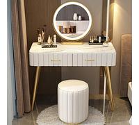 JKJZSALJ Modern Makeup Vanity Desk, Dressing Table With 2 Drawers, Vanity Desk With Circle 360° Swivel Mirror, For Kids Girls Women Gifts,A1,80cm/31.4in