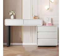 JKJZSALJ Modern Vanity Table With Led Lighted Mirror Storage Cabinet Retractable Carbon Steel Legs And Comfortable Makeup Stool Perfect Vanity Desk For Small Spaces In Bedroom,White,A_47.2IN