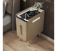 JKJZSALJ Modern Yellow Led Bedside Table Nightstand With Drawers Bedroom/Living Room Furniture,Brown,40cm/15.7in