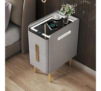 JKJZSALJ Modern Yellow Led Bedside Table Nightstand With Drawers Bedroom/Living Room Furniture,Grey,40cm/15.7in