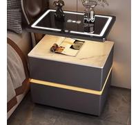 JKJZSALJ Nightstand With Charging Station And Adjustable Led Light,Smart Bedside Tables W/Open Shelf&Two Drawers,Light Gray,38cm/15in