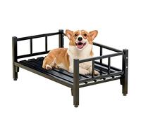 JKJZSALJ Pet Bed Metal Large Dog Crate Bed, Black Indoor Outdoor Elevated Pets Bed With 3 Fences, For Pets Within 40 Kg / 88 Lbs, Easy Assemble ＆ Clean,S-70x50cm/27.6x19.7in